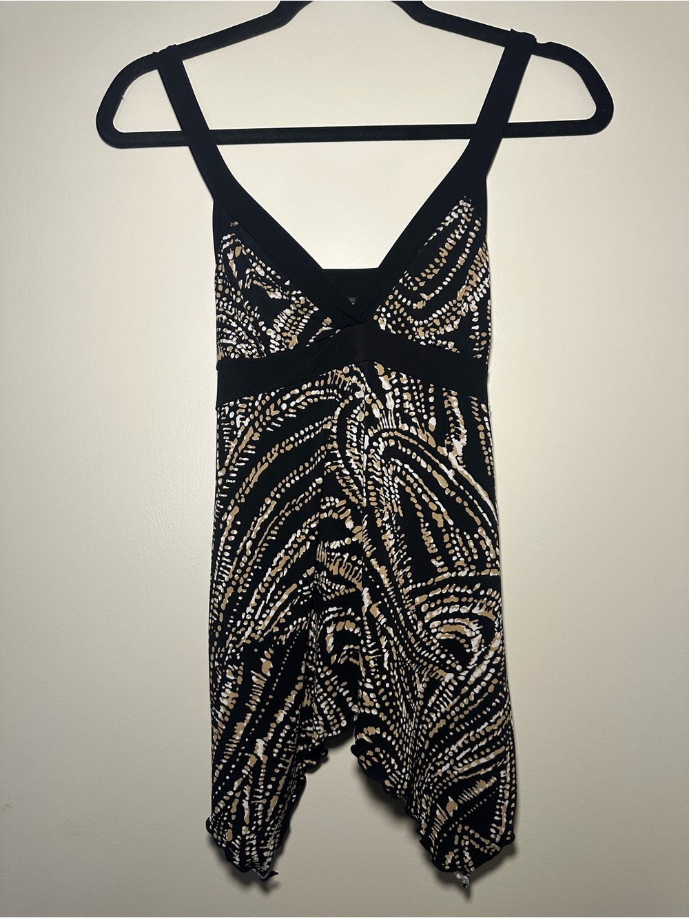 BCX Black Tunic with Cream & Light Gray Abstract Print